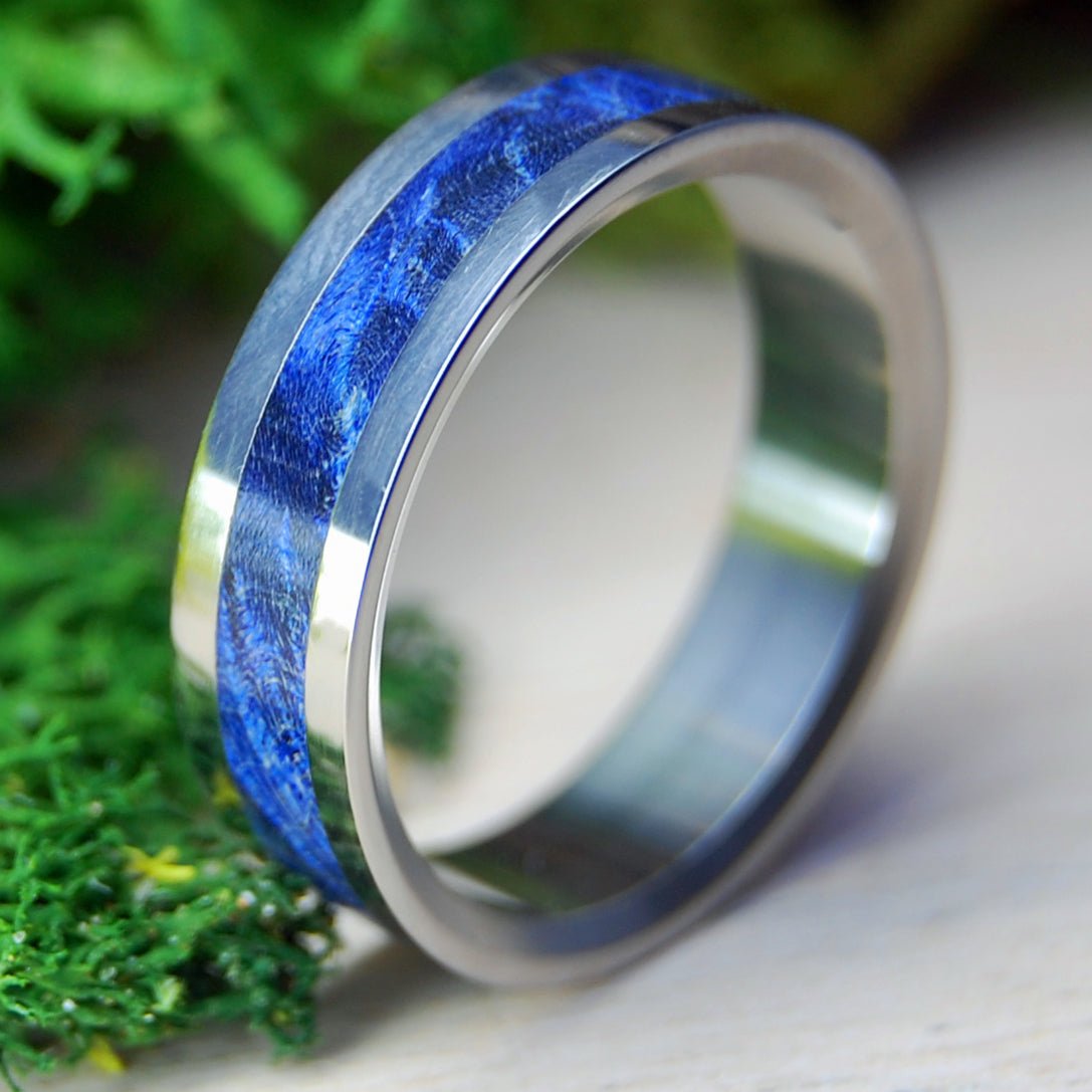 Dark Blue Forever | Men's Blue Box Elder Wood & Titanium Wedding Ring - Minter and Richter Designs