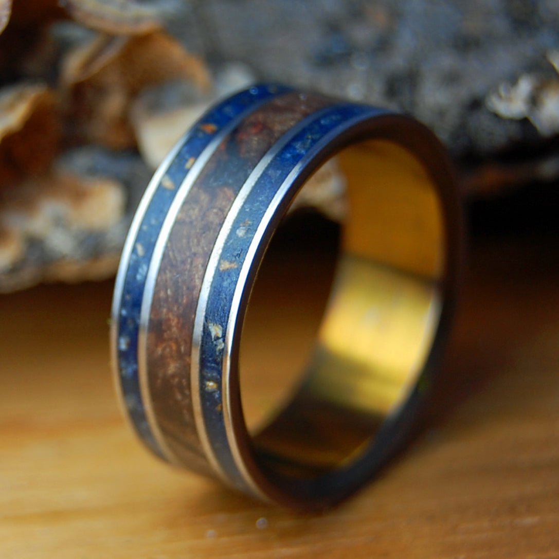 DARK MAPLE BATTLE CRY | Men's Battleground Earth, Bullet Fragments & Titanium Wedding Ring - Minter and Richter Designs