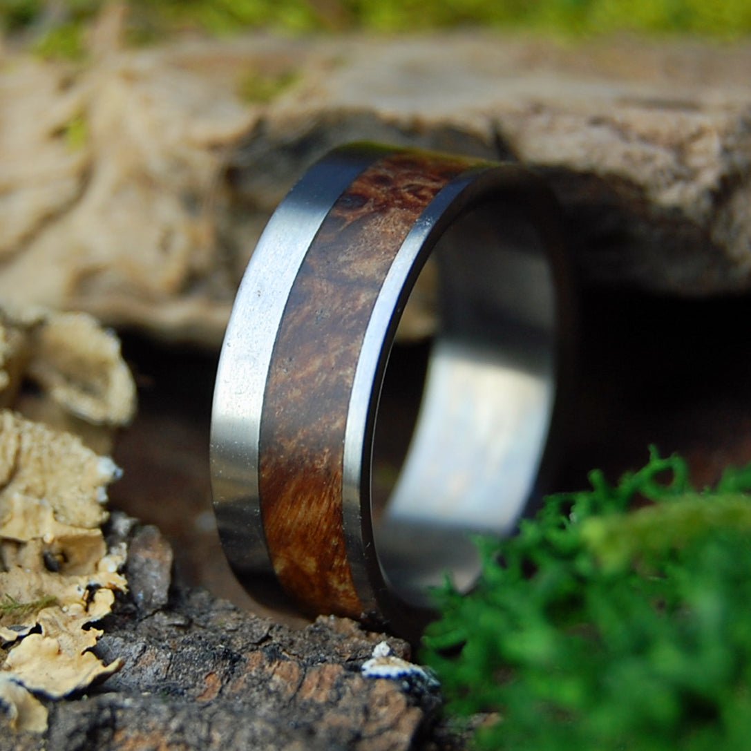 DARK MAPLE TUCK EVERLASTING | Men's Dark Maple Wood & Titanium Wedding Ring - Minter and Richter Designs