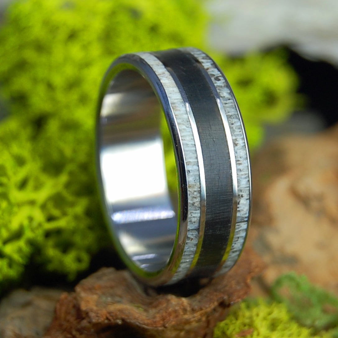 DEER & BISON | Men's Deer Antler, American Bison Horn & Titanium Wedding Ring - Minter and Richter Designs