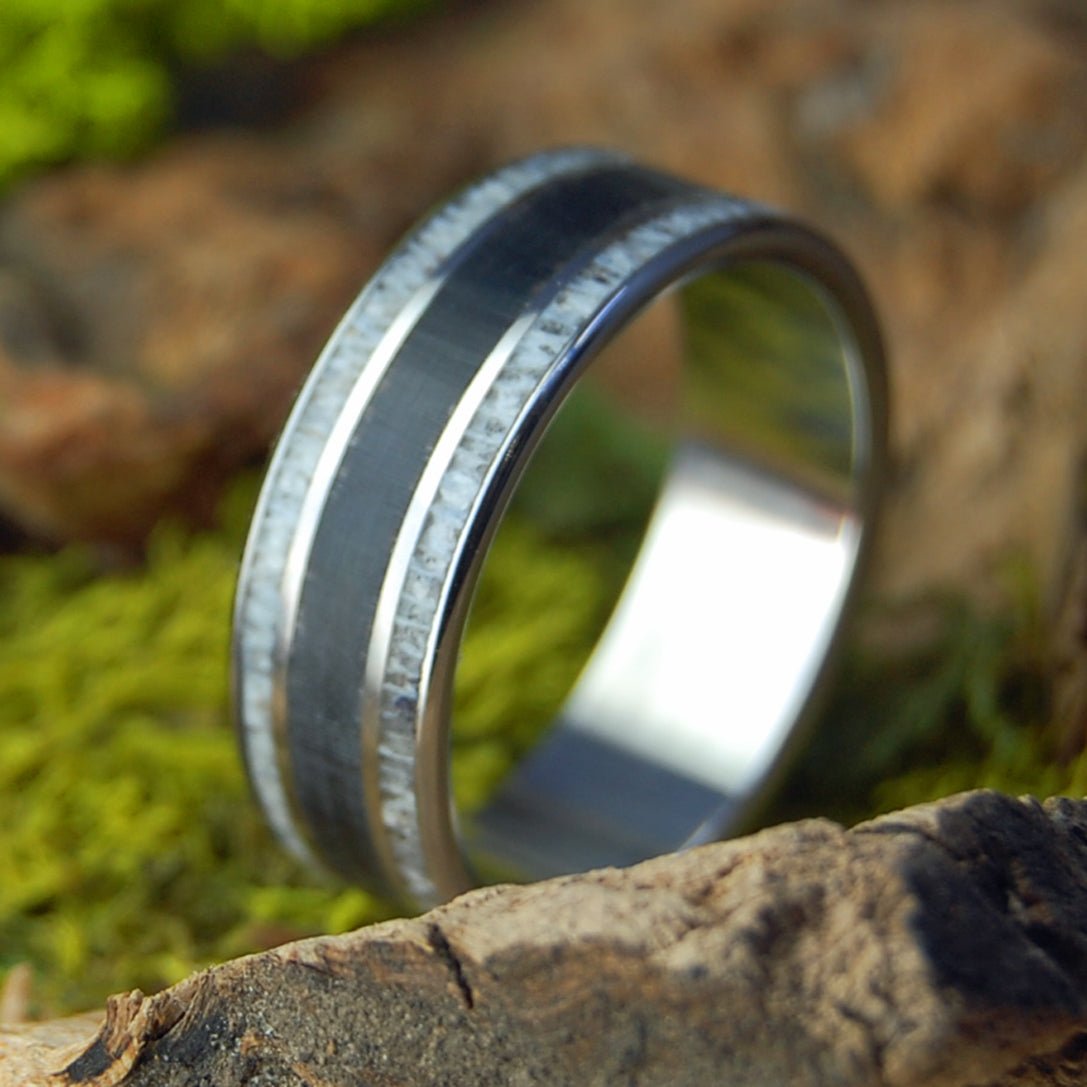 DEER & BISON | Men's Deer Antler, American Bison Horn & Titanium Wedding Ring - Minter and Richter Designs