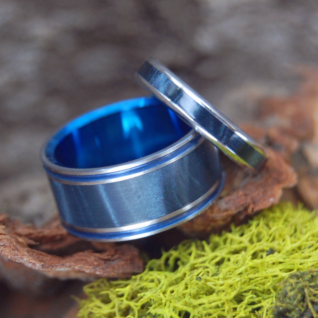 Diadem | Black Marbled Opalescent Resin - Titanium Wedding Ring - Black Ring Set - Minter and Richter Designs