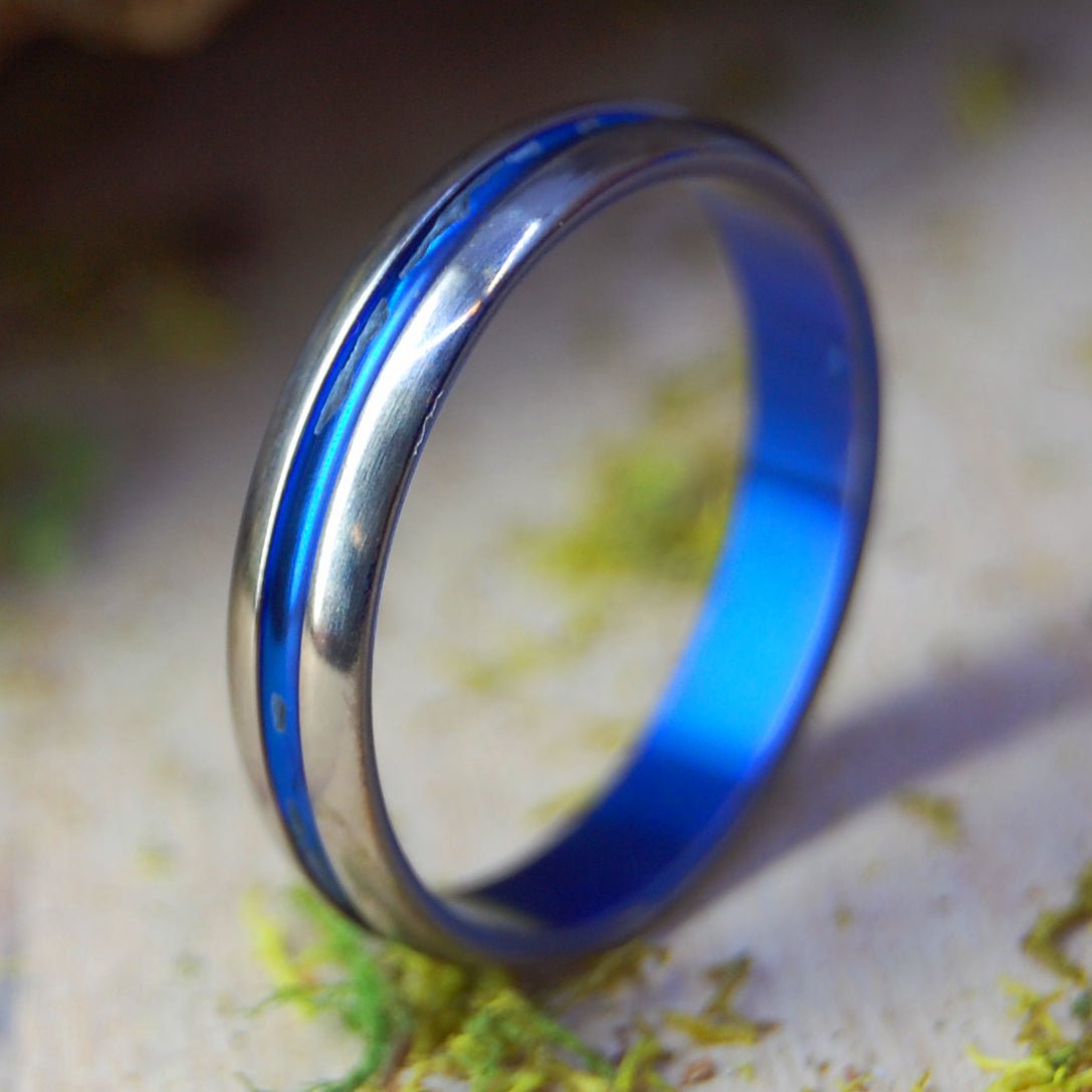 Domed Blue Signature| Size 11.5 At 4.6mm | Titanium | Unique Wedding Ring | On Sale - Minter and Richter Designs