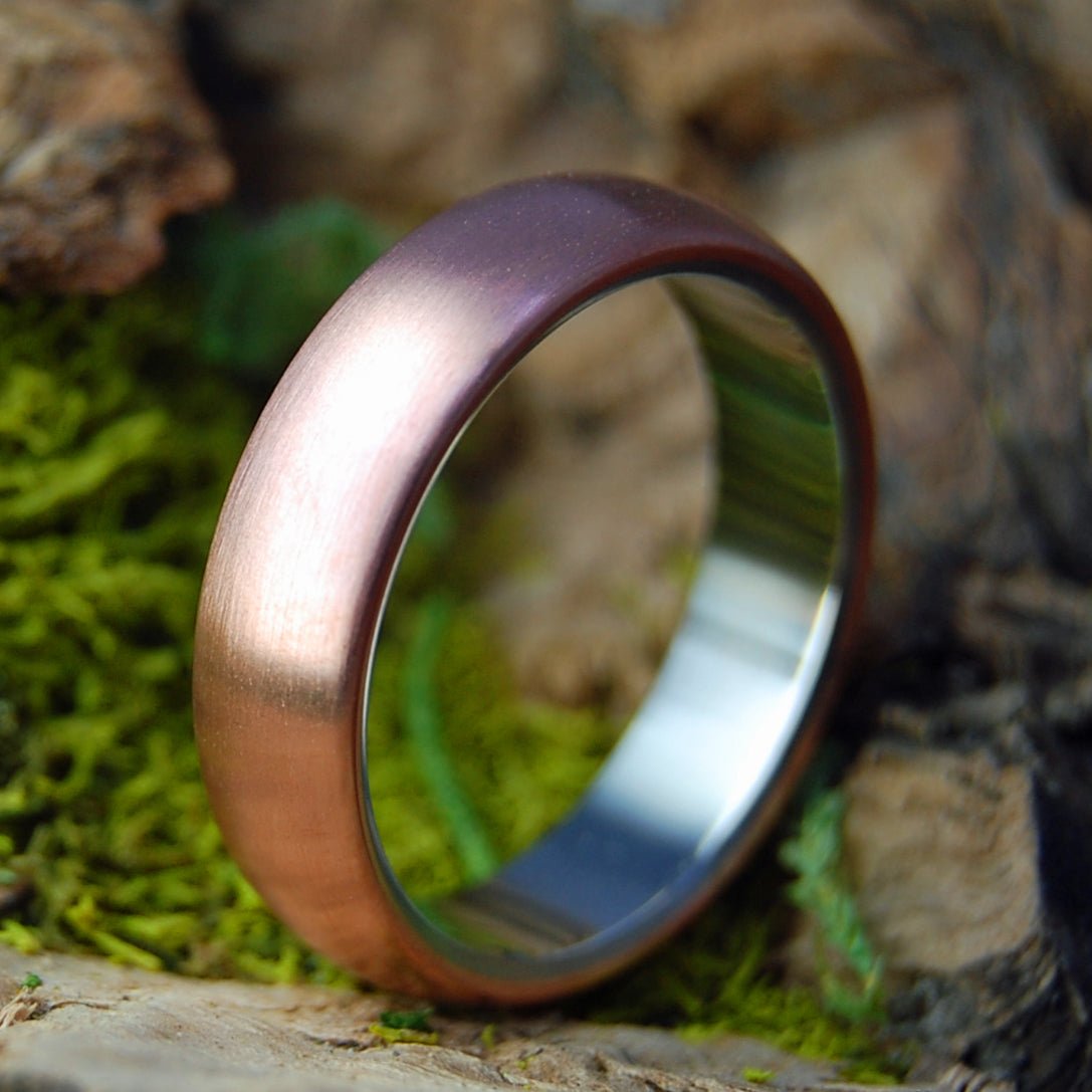 DOMED BOSTON COPPER | Men's Copper, Satin & Titanium Wedding Ring - Minter and Richter Designs