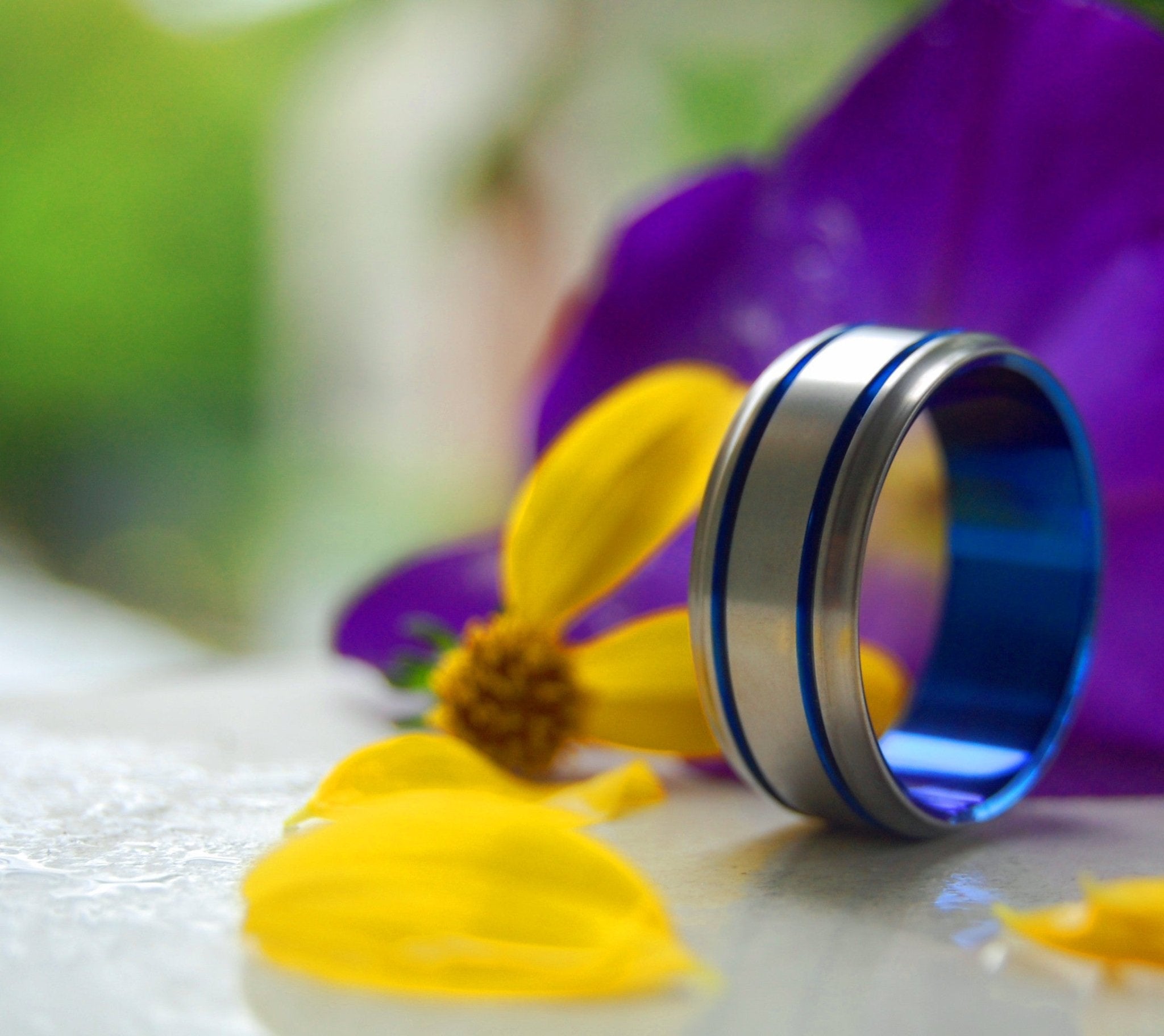 Double Blue | Men's Blue Anodized & Titanium Wedding Ring - Minter and Richter Designs