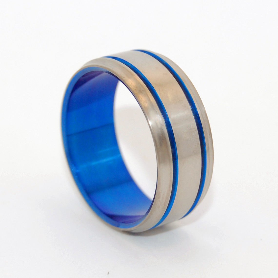 Double Blue | Men's Blue Anodized & Titanium Wedding Ring - Minter and Richter Designs