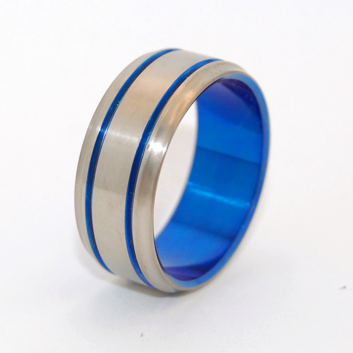 Double Blue | Men's Blue Anodized & Titanium Wedding Ring - Minter and Richter Designs