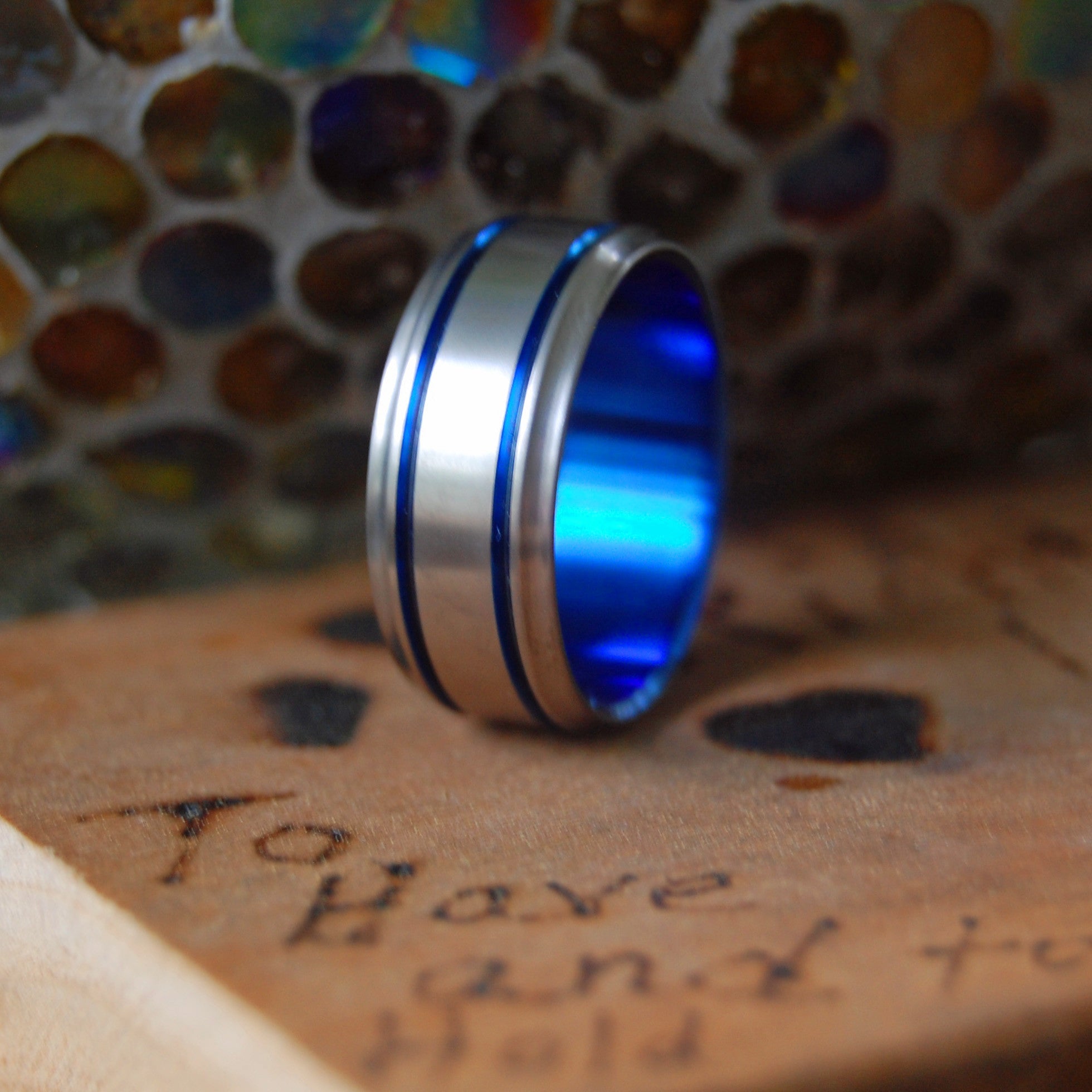 Double Blue | Men's Blue Anodized & Titanium Wedding Ring - Minter and Richter Designs