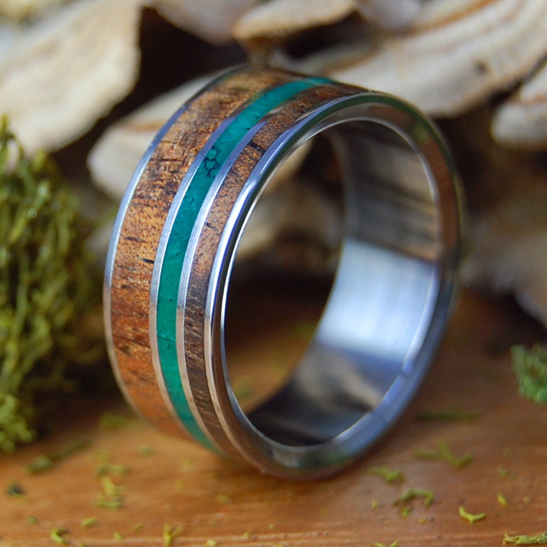 DOUBLE KOA JADE | Men's Koa Wood, Jade & Titanium Wedding Ring - Minter and Richter Designs