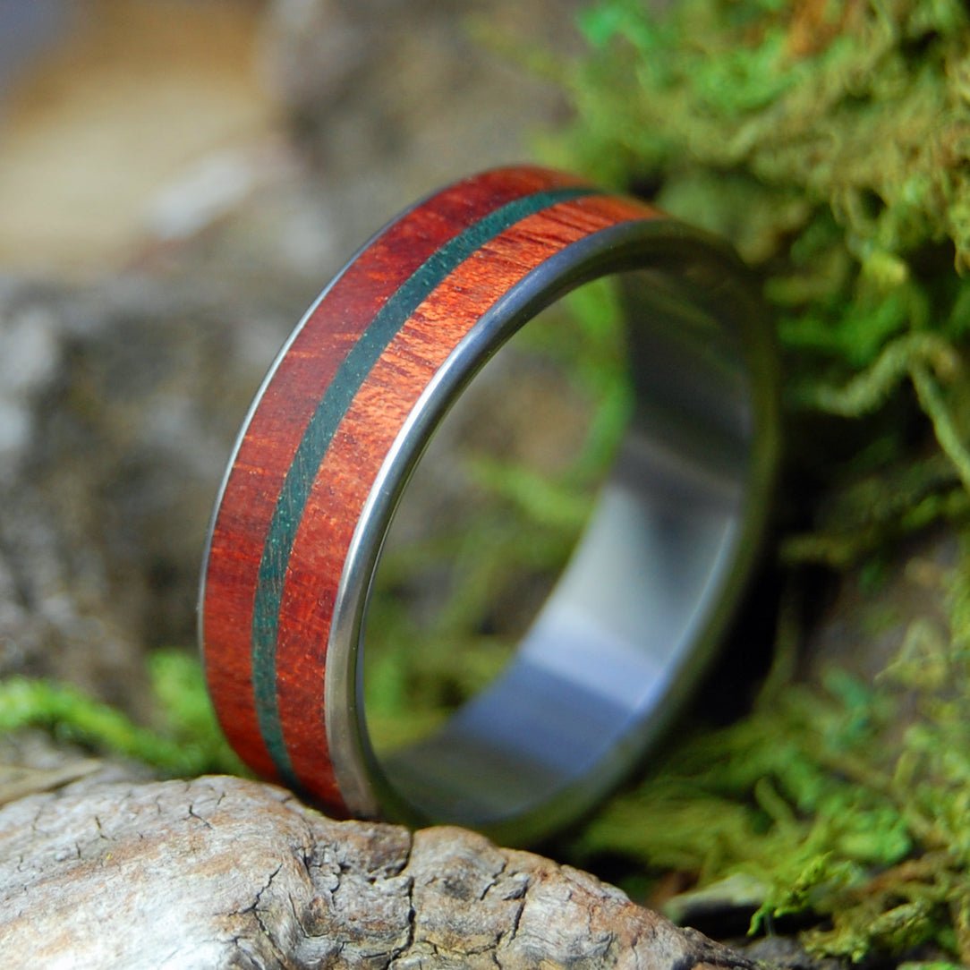 Double Plants Of Zion | Men's Bloodwood, Green Maple Wood & Titanium Wedding Ring - Minter and Richter Designs