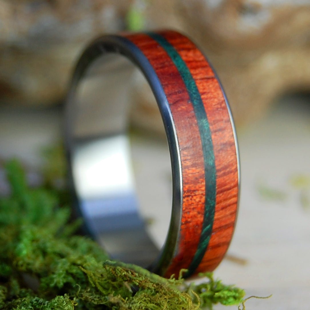 Double Plants Of Zion | Men's Bloodwood, Green Maple Wood & Titanium Wedding Ring - Minter and Richter Designs