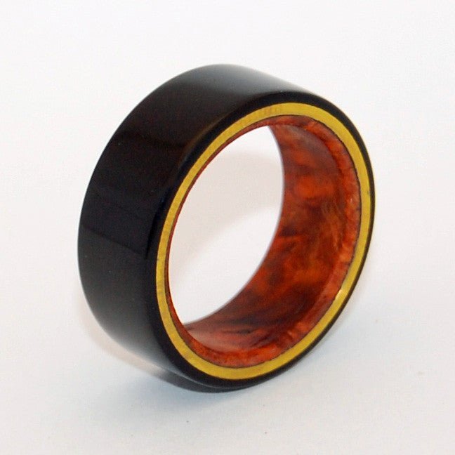 Earth Below | Men's Onyx Stone, Amboyna Burl Wood & Titanium Wedding Ring - Minter and Richter Designs