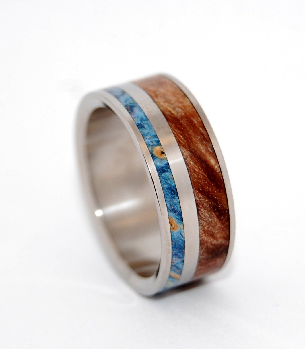 Earth By Water | Men's Maple Wood, Blue Box Elder Wood & Titanium Wedding Ring - Minter and Richter Designs