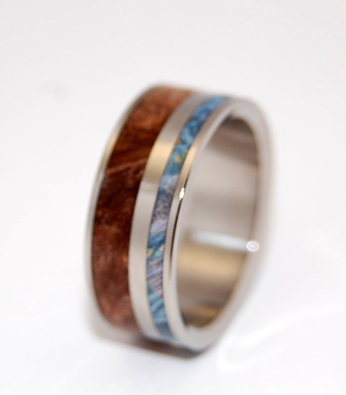 Earth By Water | Men's Maple Wood, Blue Box Elder Wood & Titanium Wedding Ring - Minter and Richter Designs