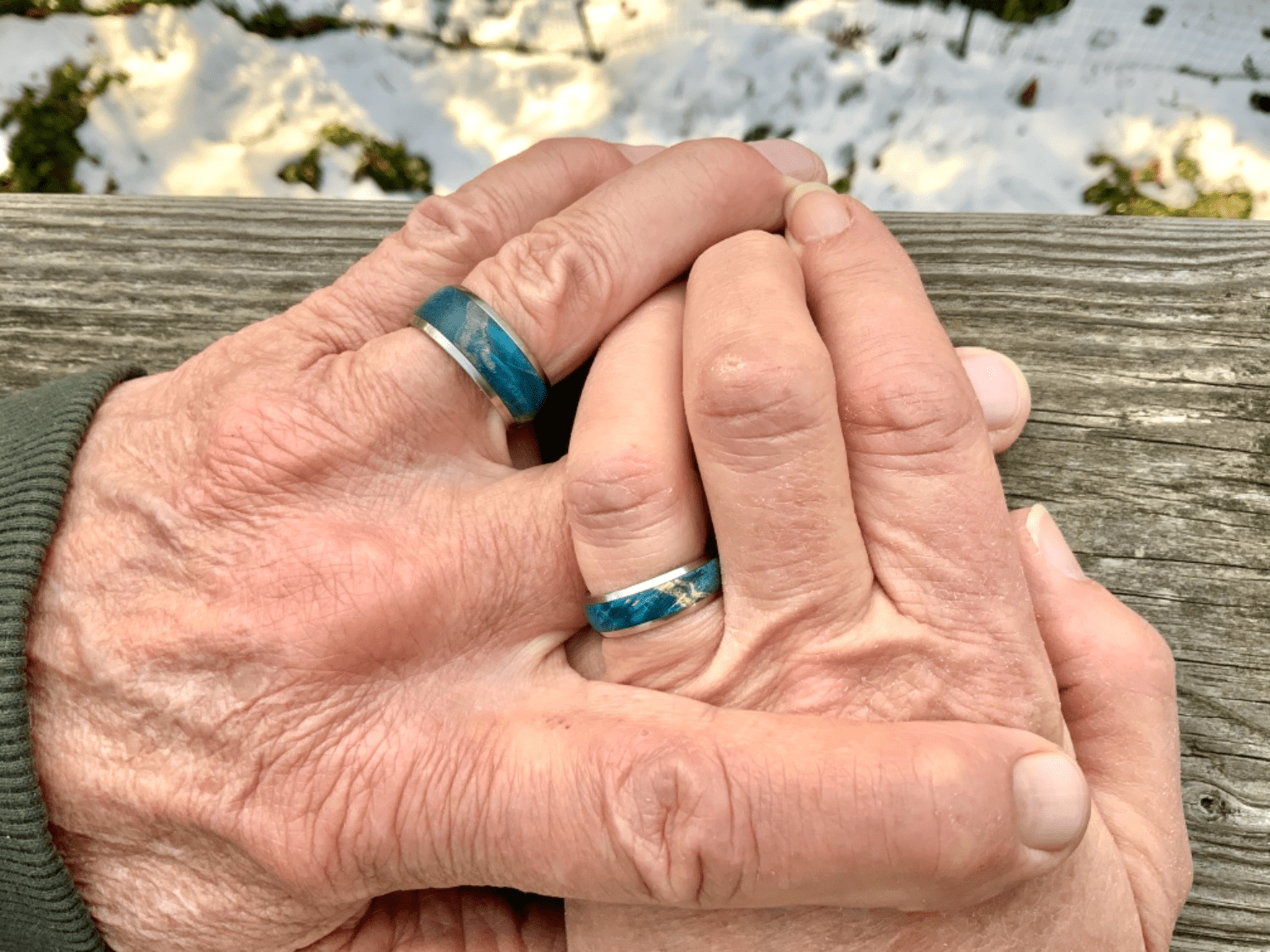EARTHLY DELIGHTS SET | Blue Box Elder Wood & Titanium - Unique Wedding Rings - Wedding Rings Set - Minter and Richter Designs