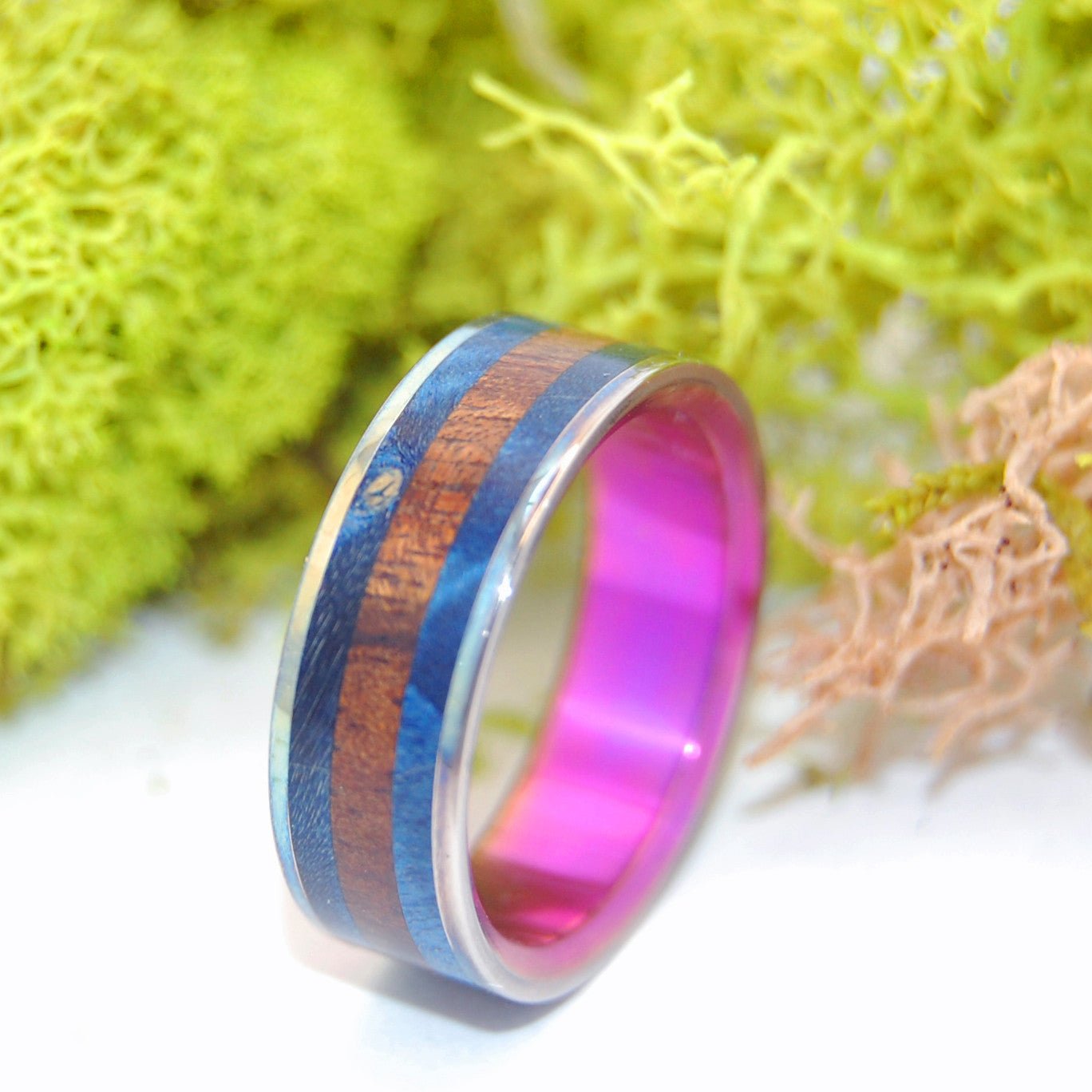 Eastern Bluebird | Men's Wood & Anodized Titanium Wedding Ring - Minter and Richter Designs