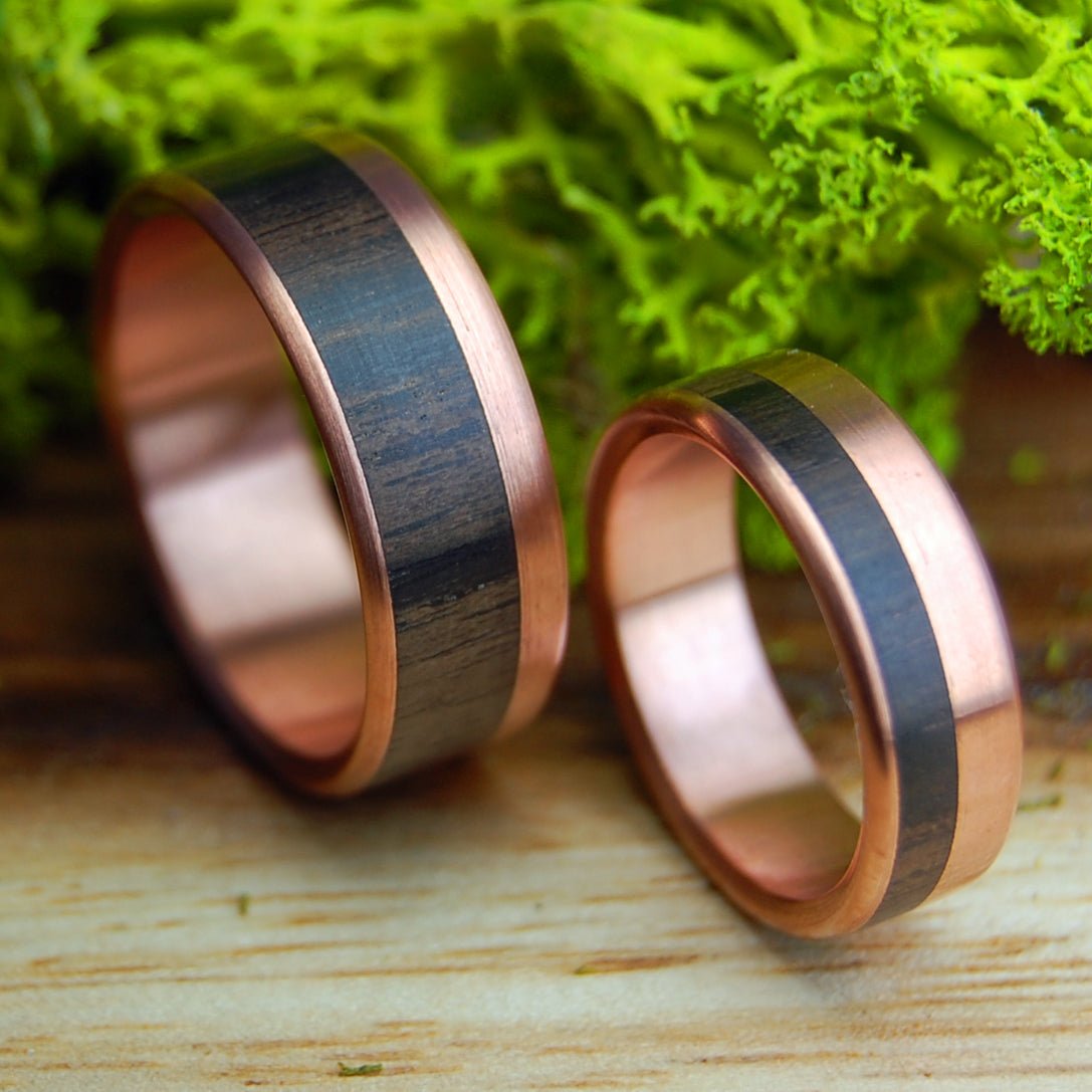 EBONY COPPER KING & QUEEN SET | Copper & Arican Ebony - Wedding Rings Set - Minter and Richter Designs