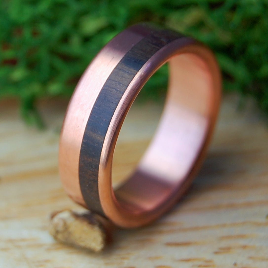 EBONY COPPER QUEEN| Women's Copper, Satin & African Ebony Wood Titanium Wedding Ring - Minter and Richter Designs