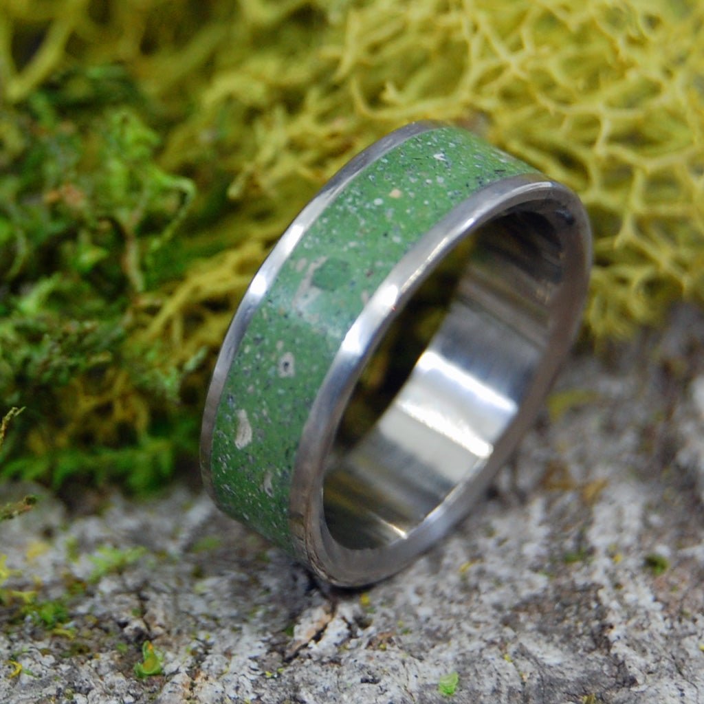 Eco Bliss | Size 6.5 At 6.4mm | Green Beach Sand| Unique Wedding Band | On Sale - Minter and Richter Designs