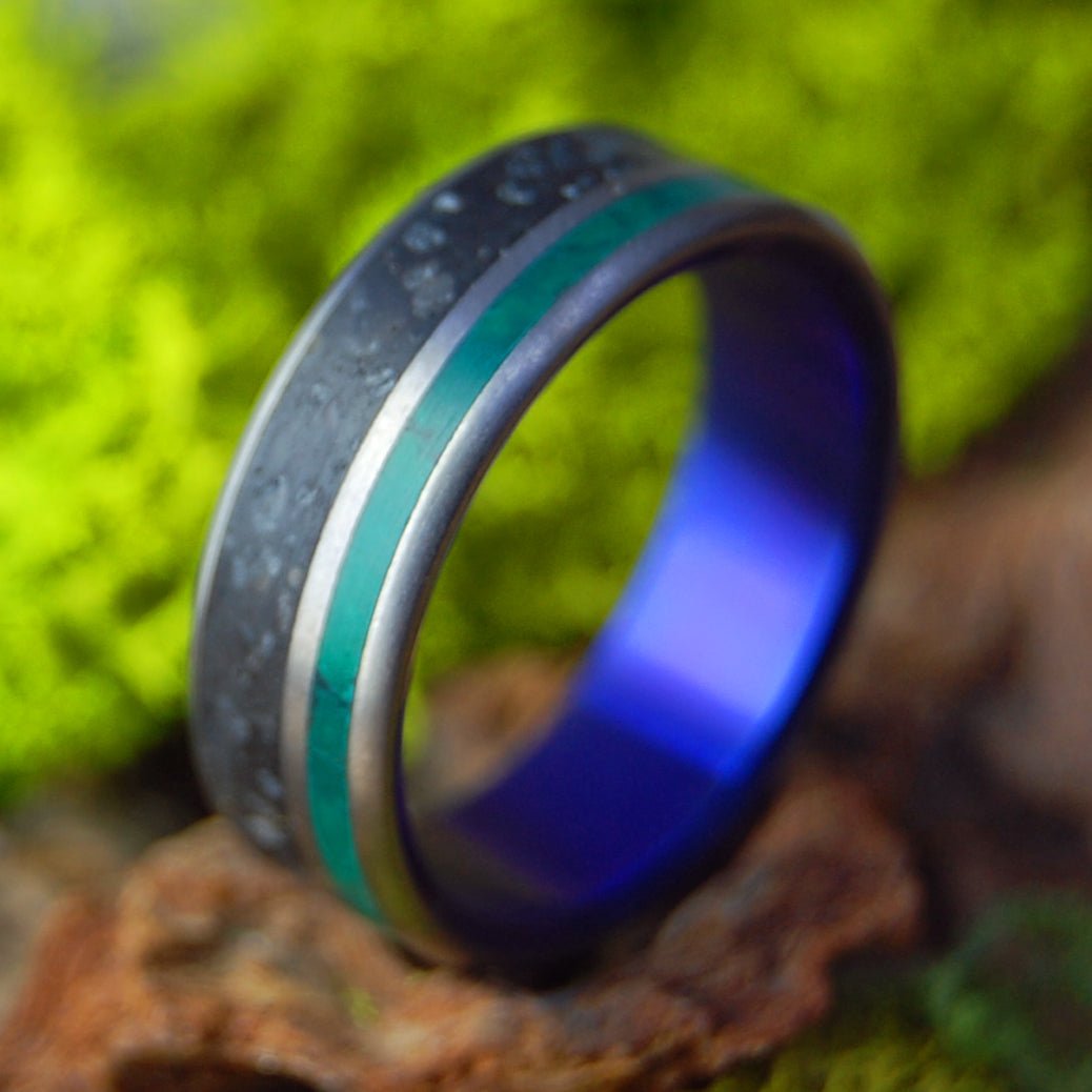 ELDHRAUN LAVA FIELD | Icelandic Lava & Jade Titanium Wedding Ring - Minter and Richter Designs