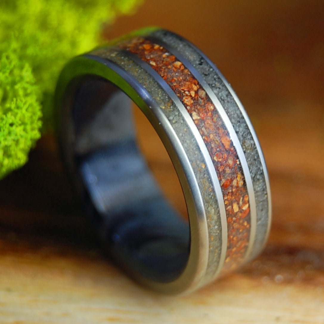 EVEN EMPERORS LOVE BASEBALL | Men's Fenway Pitcher Mound Dirt, Sperlonga Italy, Pattaya Thailand, M3 & Titanium Wedding Ring - Minter and Richter Designs