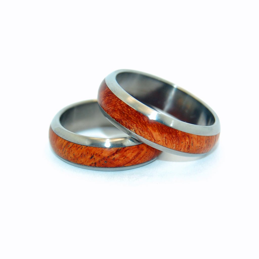 Every Drop Amboyna | Amboyna Wood & Titanium - Unique Wedding Ring - Wedding Ring Set - Minter and Richter Designs