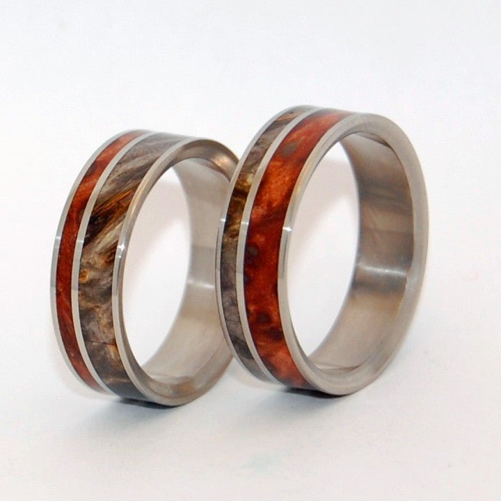 Faith Is The Link Between Angels | California Buckeye Wood - Unique Wooden Wedding Ring Set - Minter and Richter Designs