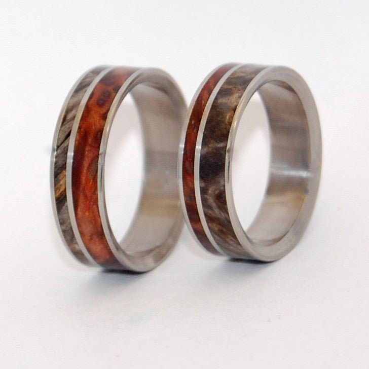 Faith Is The Link Between Angels | California Buckeye Wood - Unique Wooden Wedding Ring Set - Minter and Richter Designs