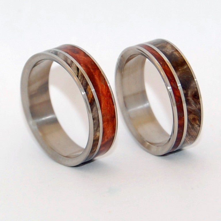 Faith Is The Link Between Angels | California Buckeye Wood - Unique Wooden Wedding Ring Set - Minter and Richter Designs