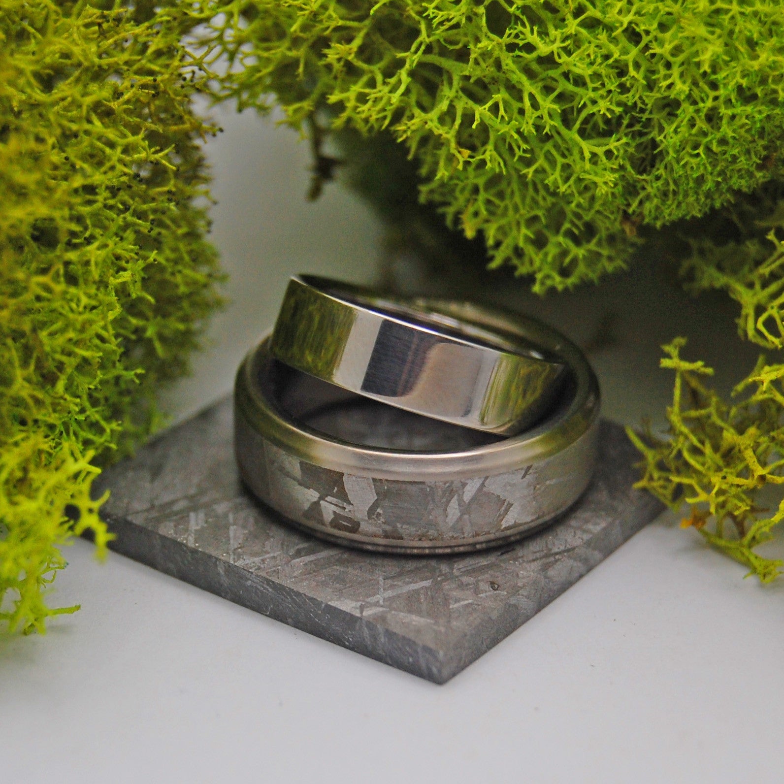 Falling Star Super Steel | Meteorite & Steel Wedding Ring Set - Minter and Richter Designs
