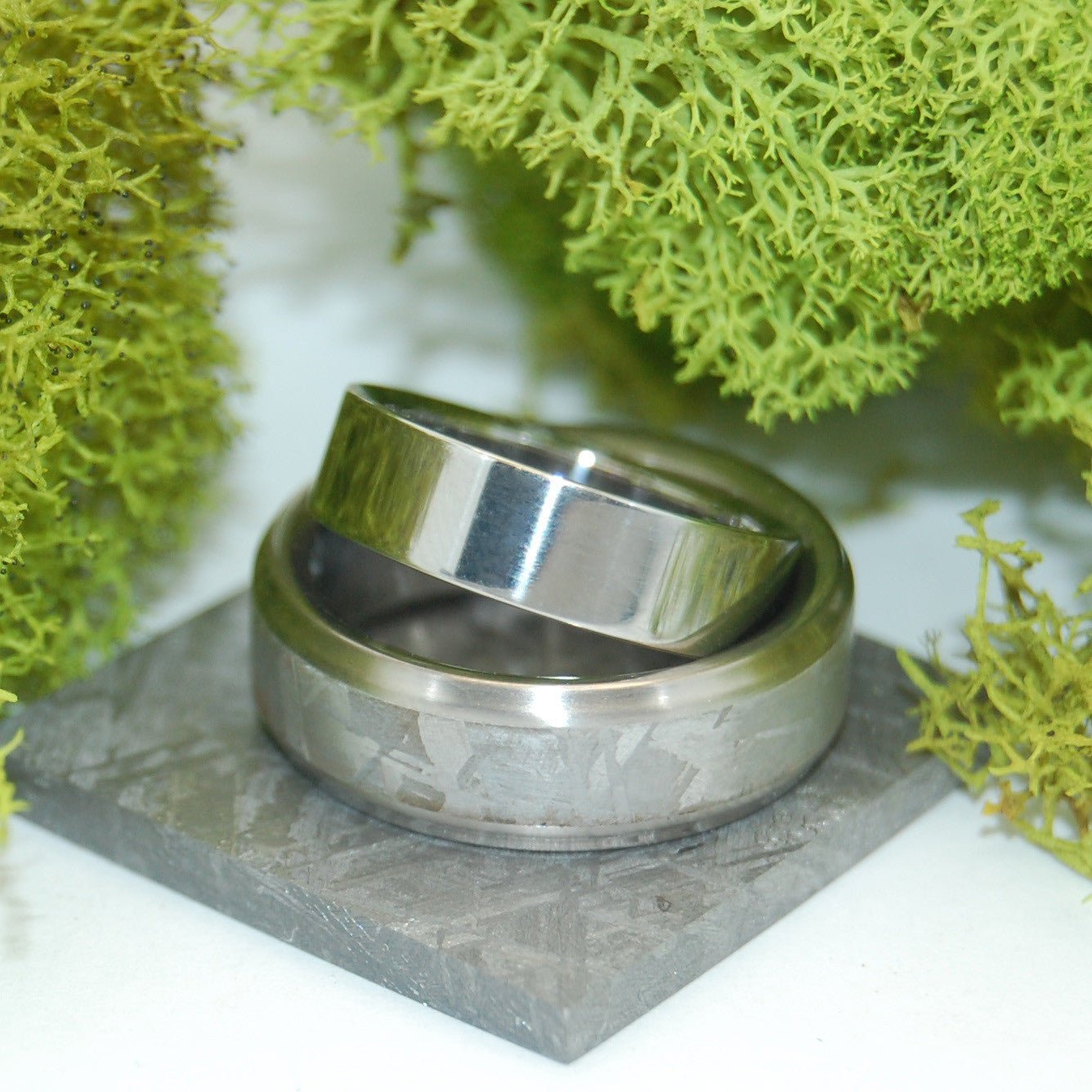 Falling Star Super Steel | Meteorite & Steel Wedding Ring Set - Minter and Richter Designs