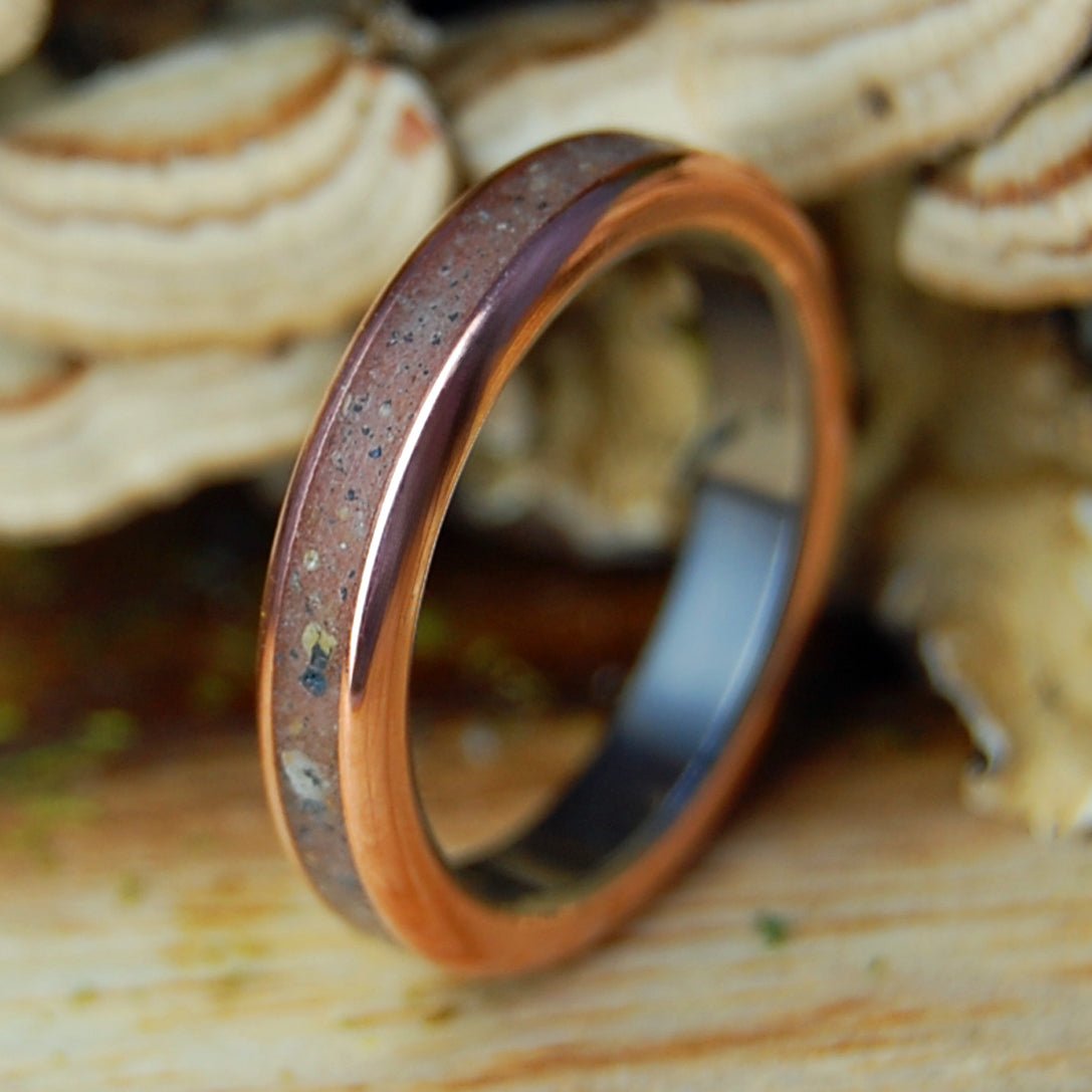 FALMOUTH HEIGHTS | MA & Florida Beach Sand, Copper & Titanium Wedding Ring - Minter and Richter Designs