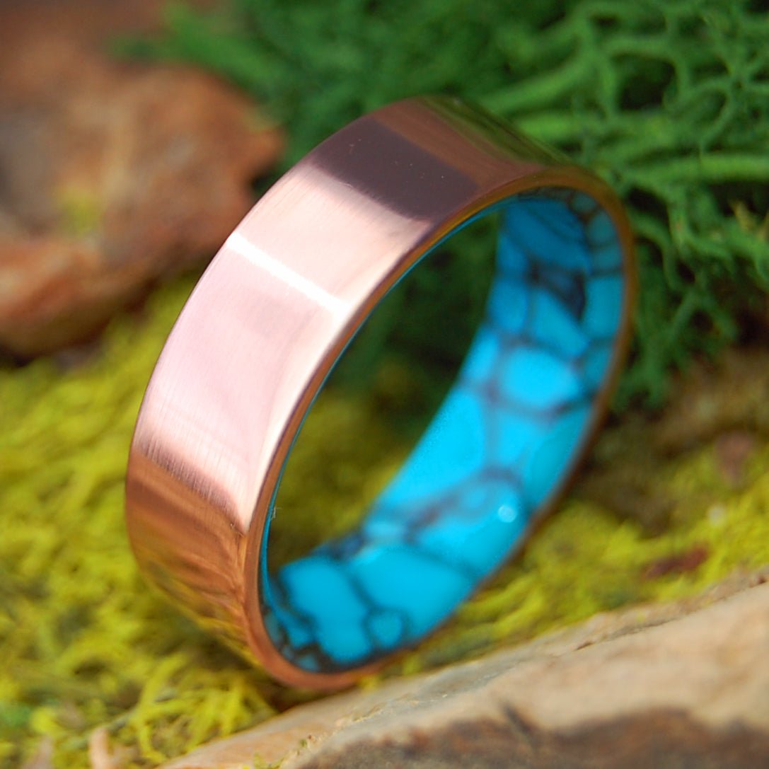 FLAT COPPER TODDY | Men's Arizona Turquoise, Copper & Titanium Wedding Ring - Minter and Richter Designs