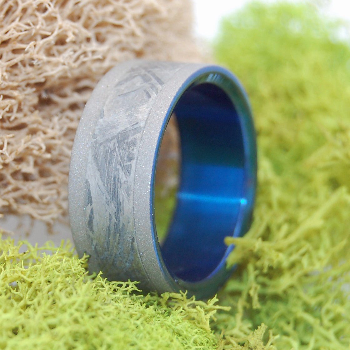 Fly Me To The Moon | Men's Meteorite & Anodized Titanium Wedding Ring - Minter and Richter Designs