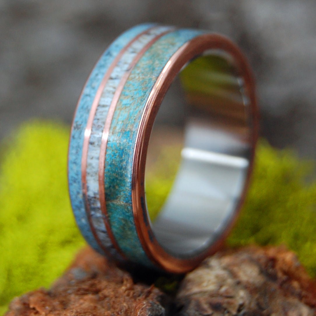 For God So Loved The World | Men's Blue Maple Wood, Beach Sand, Copper & Titanium Wedding Ring - Minter and Richter Designs