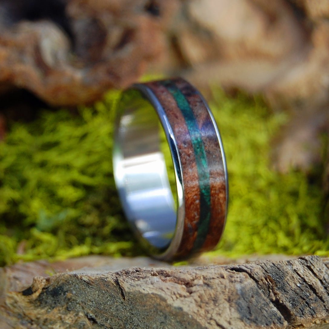 Forest Hills Rounded | Men's Green Maple Wood, Red Oak & Titanium Wedding Ring - Minter and Richter Designs
