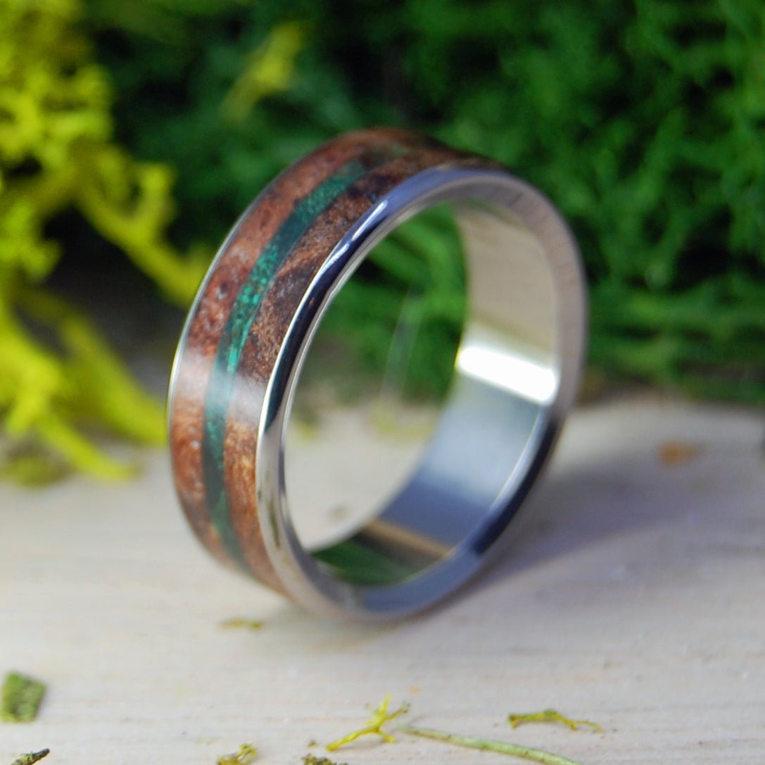 Forest Hills Rounded | Men's Green Maple Wood, Red Oak & Titanium Wedding Ring - Minter and Richter Designs