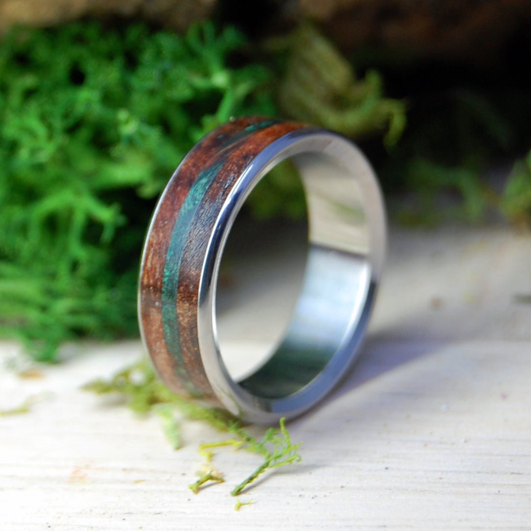 Forest Hills Rounded | Men's Green Maple Wood, Red Oak & Titanium Wedding Ring - Minter and Richter Designs