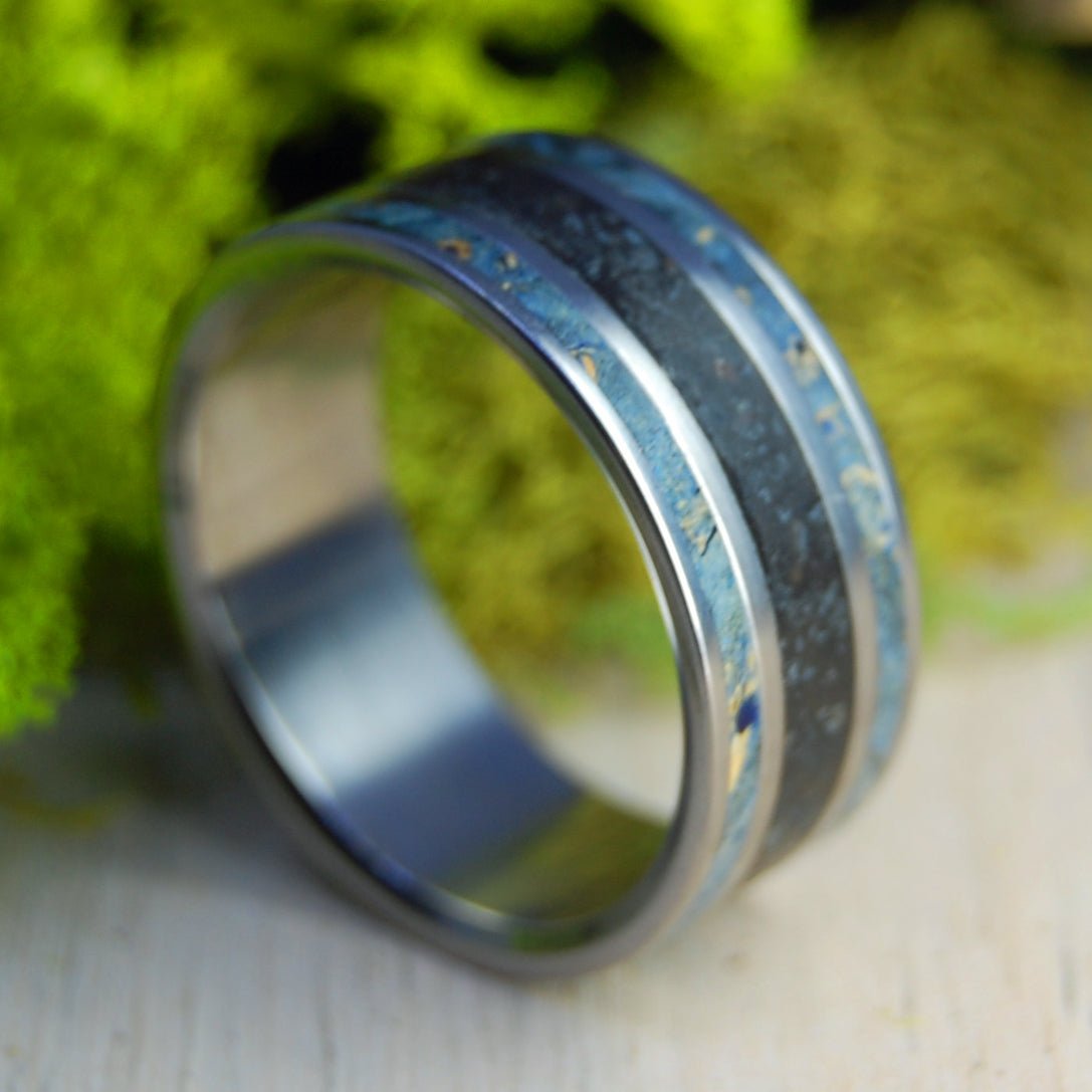 Freyja | Men's Beach Sand, Lava & Wood Titanium Wedding Ring - Minter and Richter Designs