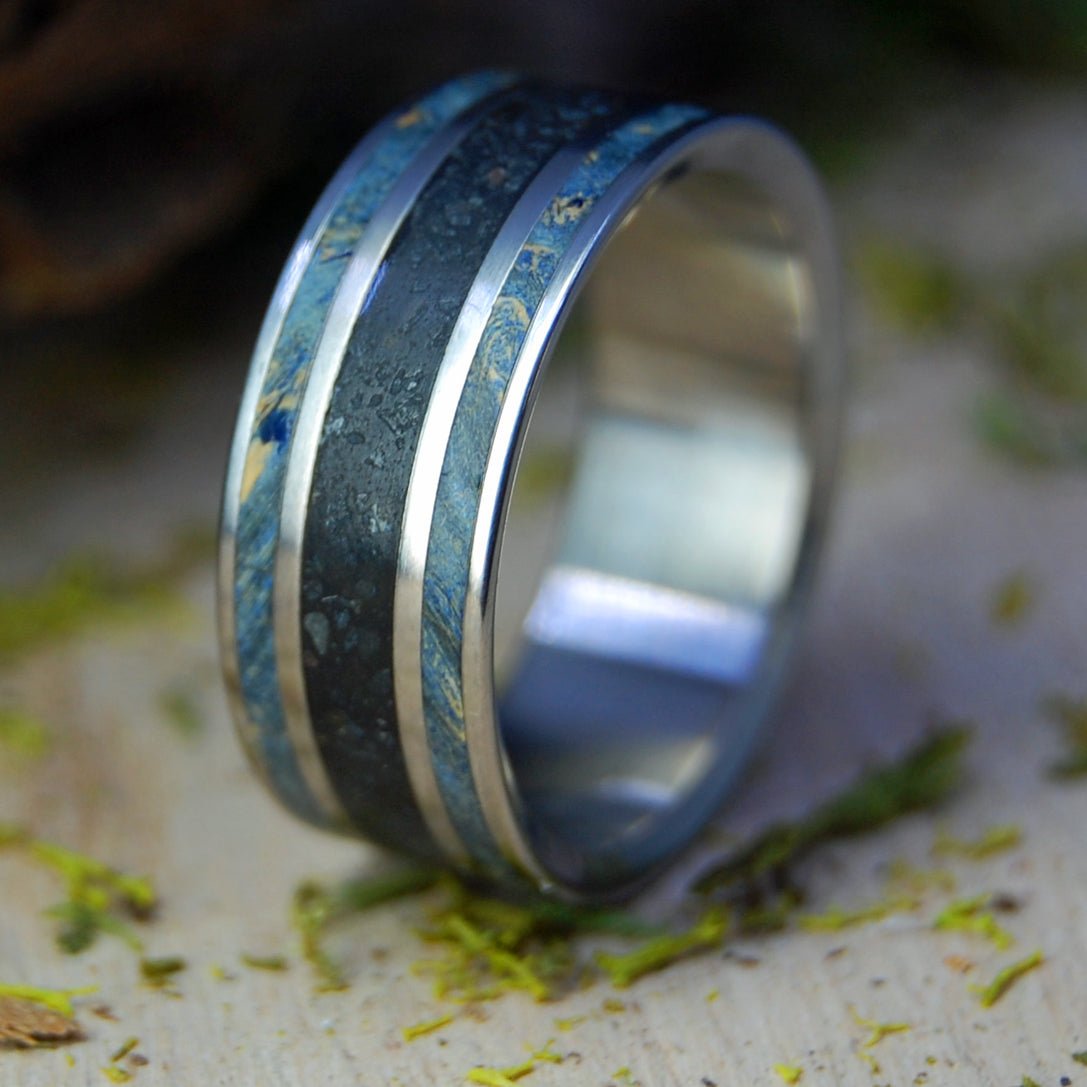 Freyja | Men's Beach Sand, Lava & Wood Titanium Wedding Ring - Minter and Richter Designs