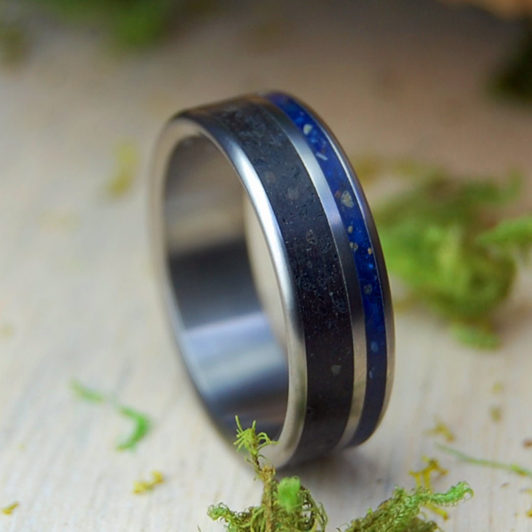From Vik to Dingle Blue | Beach Sand & Lava Titanium Wedding Ring - Minter and Richter Designs