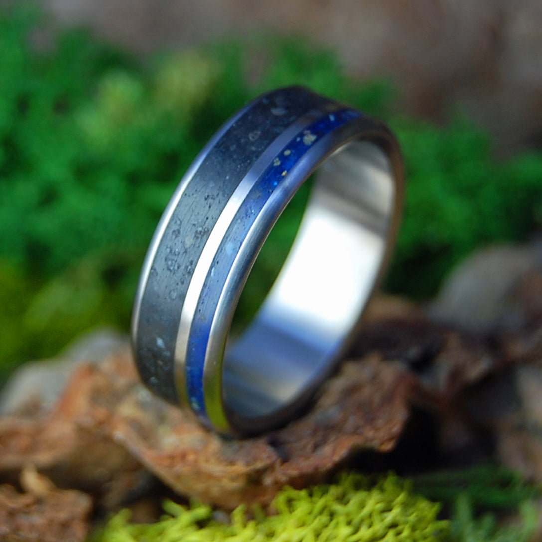 From Vik to Dingle Blue | Beach Sand & Lava Titanium Wedding Ring - Minter and Richter Designs