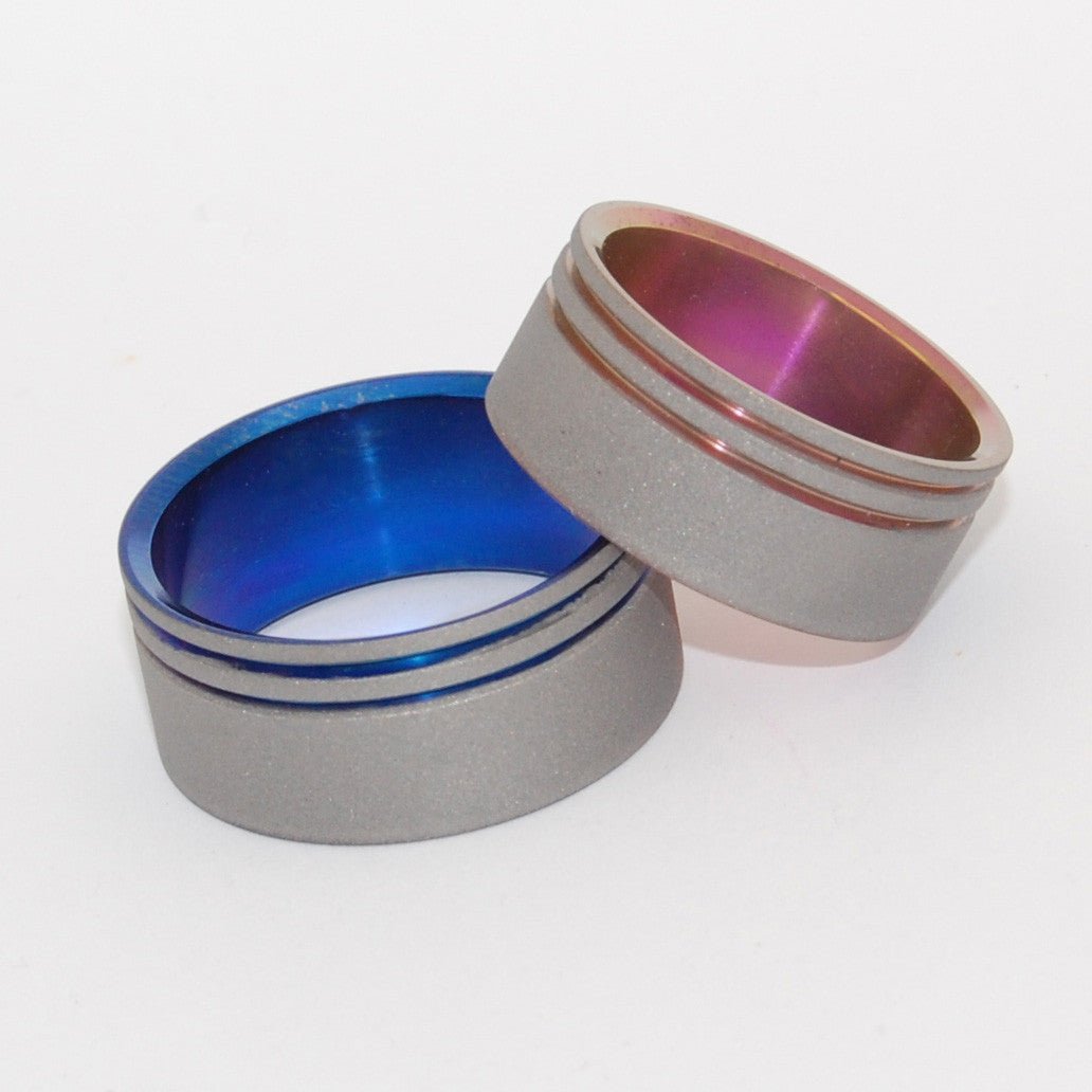 Future Pink & Blue | His & Hers Titanium Wedding Ring Set - Minter and Richter Designs