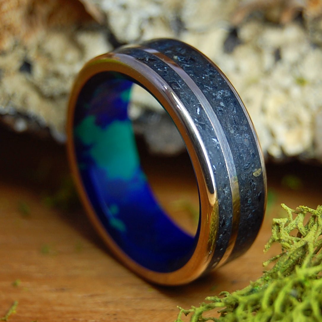 GALAXY WITHIN | Men's Meteorite, Lava, Azurite Malachite & Titanium Wedding Ring - Minter and Richter Designs