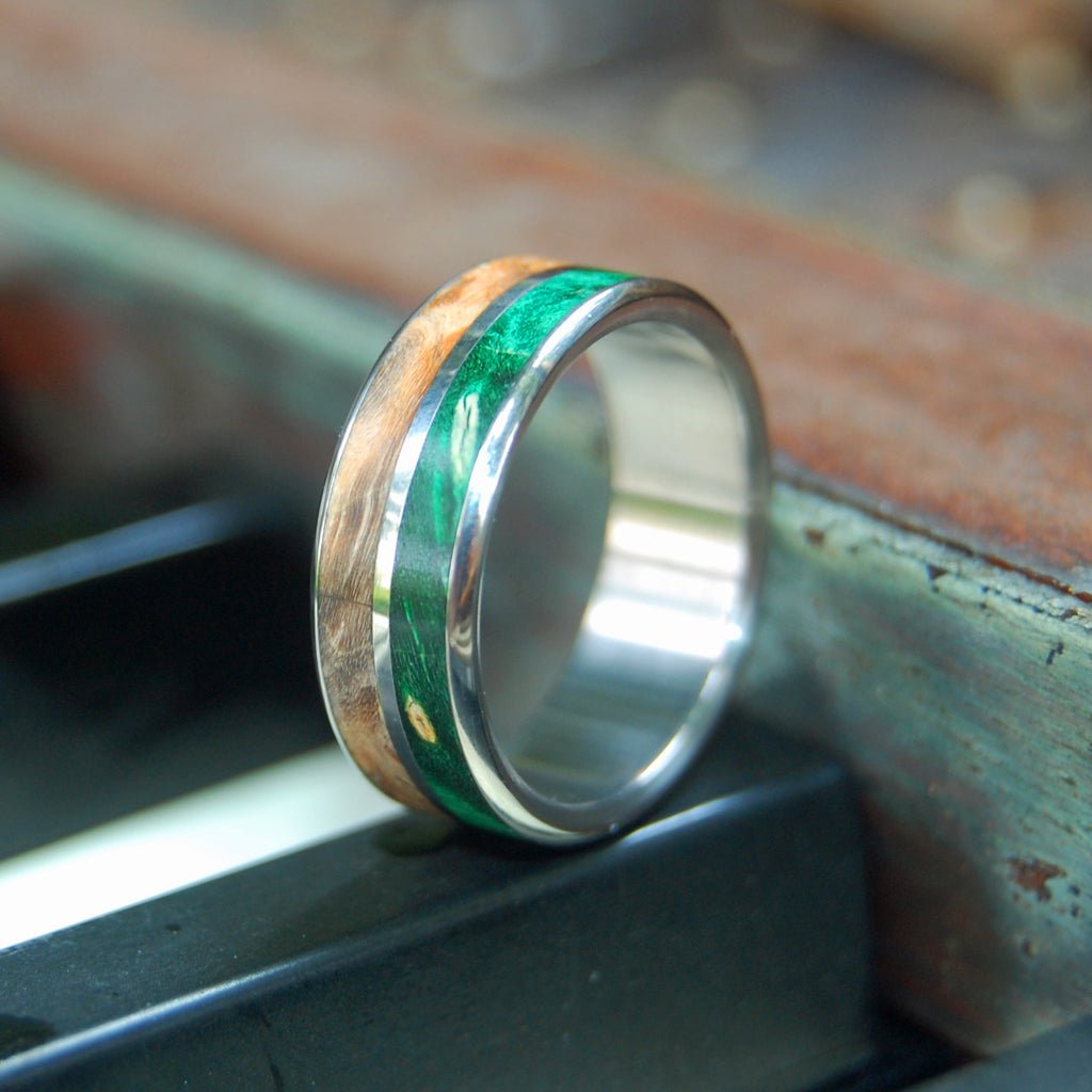 Giving Tree | Men's Green Box Elder Wood, Light Maple & Titanium Wedding Ring - Minter and Richter Designs