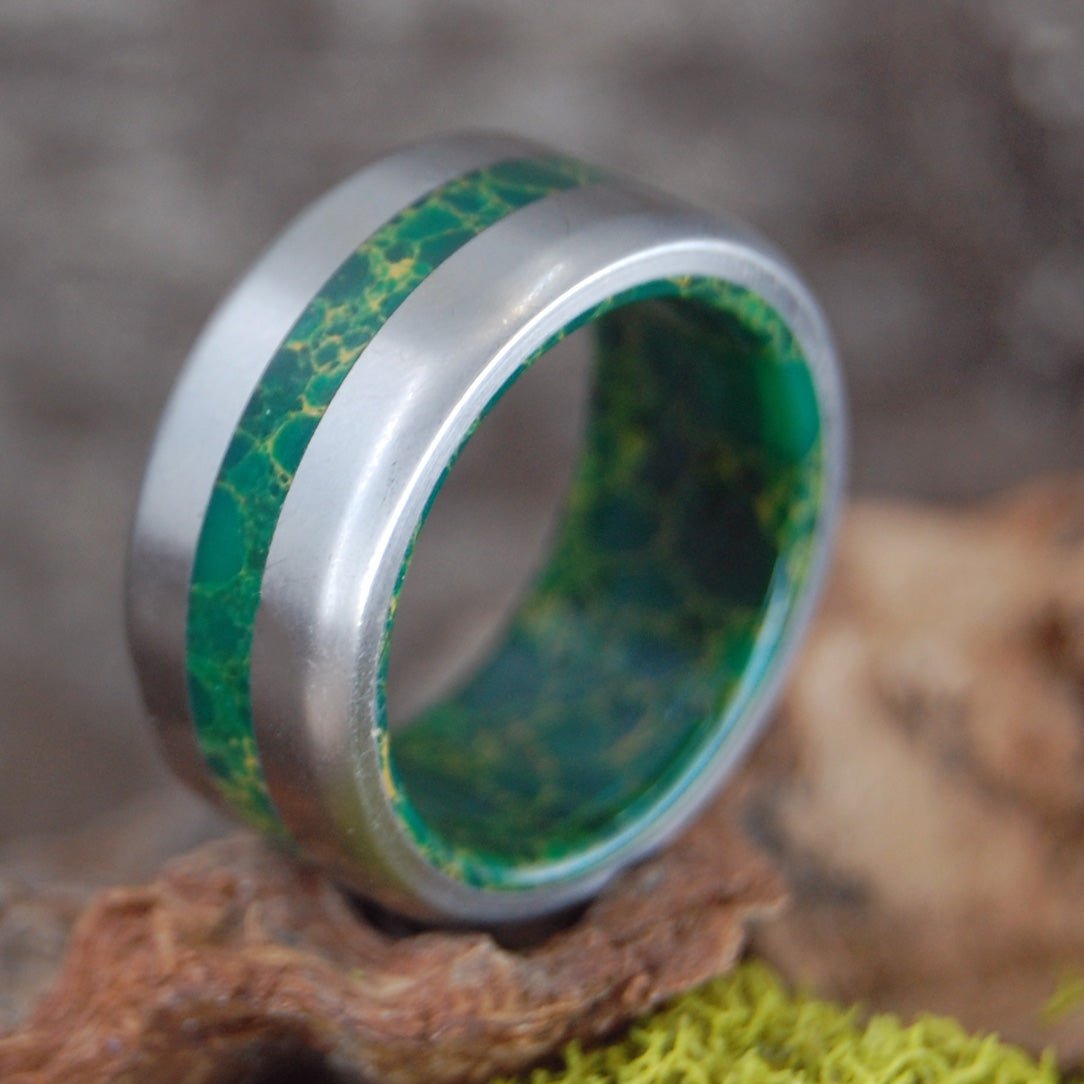 God Of Wolves | Size 10.5 At 11mm | Egyptian Jade | Unique Wedding Ring | On Sale - Minter and Richter Designs
