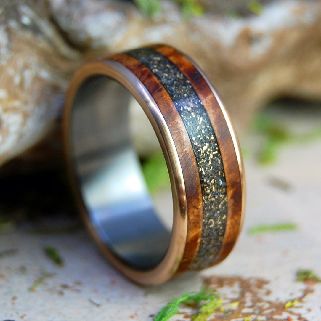 Golden Caribou Love | Men's Crushed Gold, Deer Antler, & Spalted Maple Wood Wedding Ring - Minter and Richter Designs