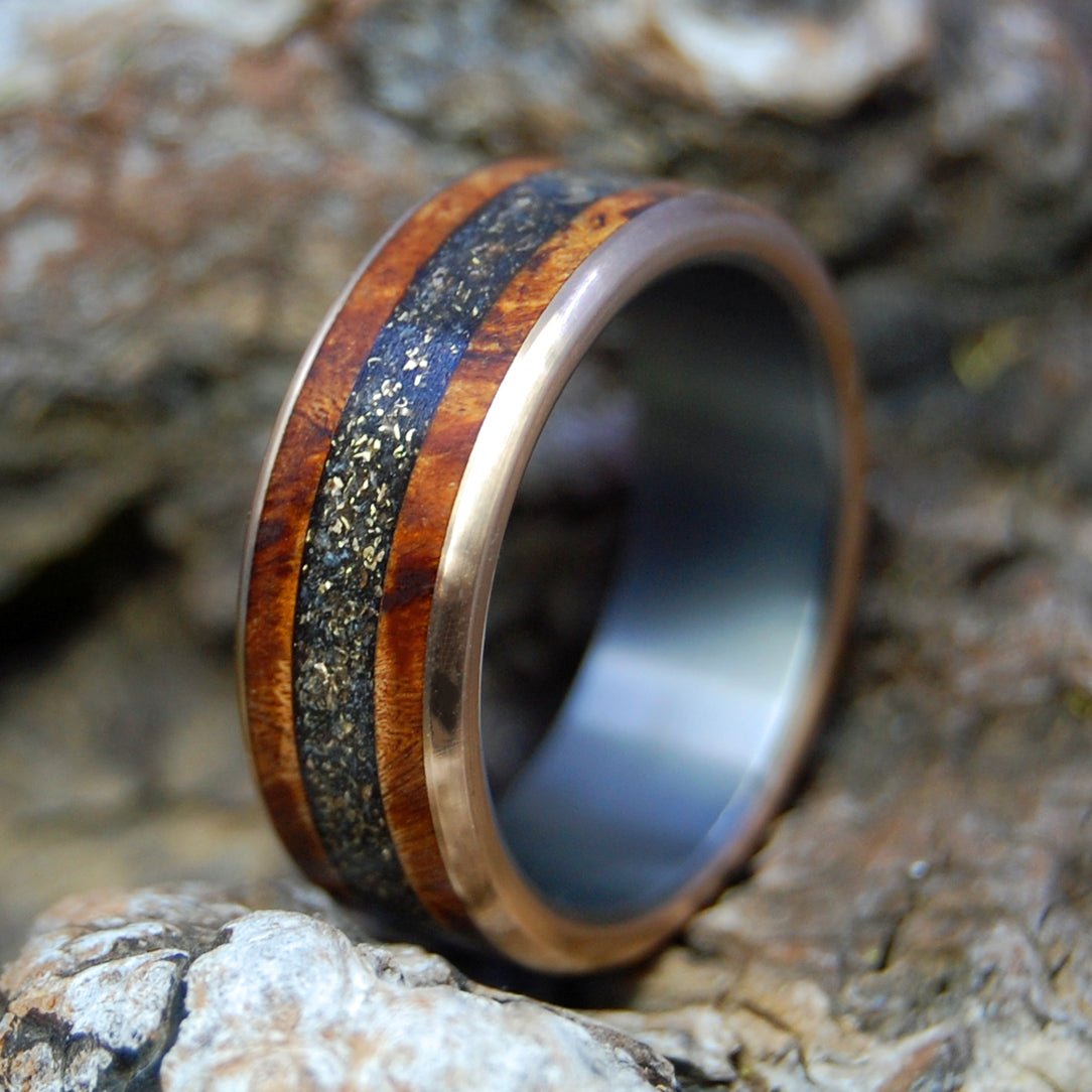 Golden Caribou Love | Men's Crushed Gold, Deer Antler, & Spalted Maple Wood Wedding Ring - Minter and Richter Designs