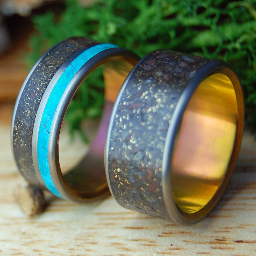 GOLDEN HOUR ON BANKS OF RIVER RHINE SET | River Rhine Rocks and Crushed Gold - Wedding Rings - Minter and Richter Designs