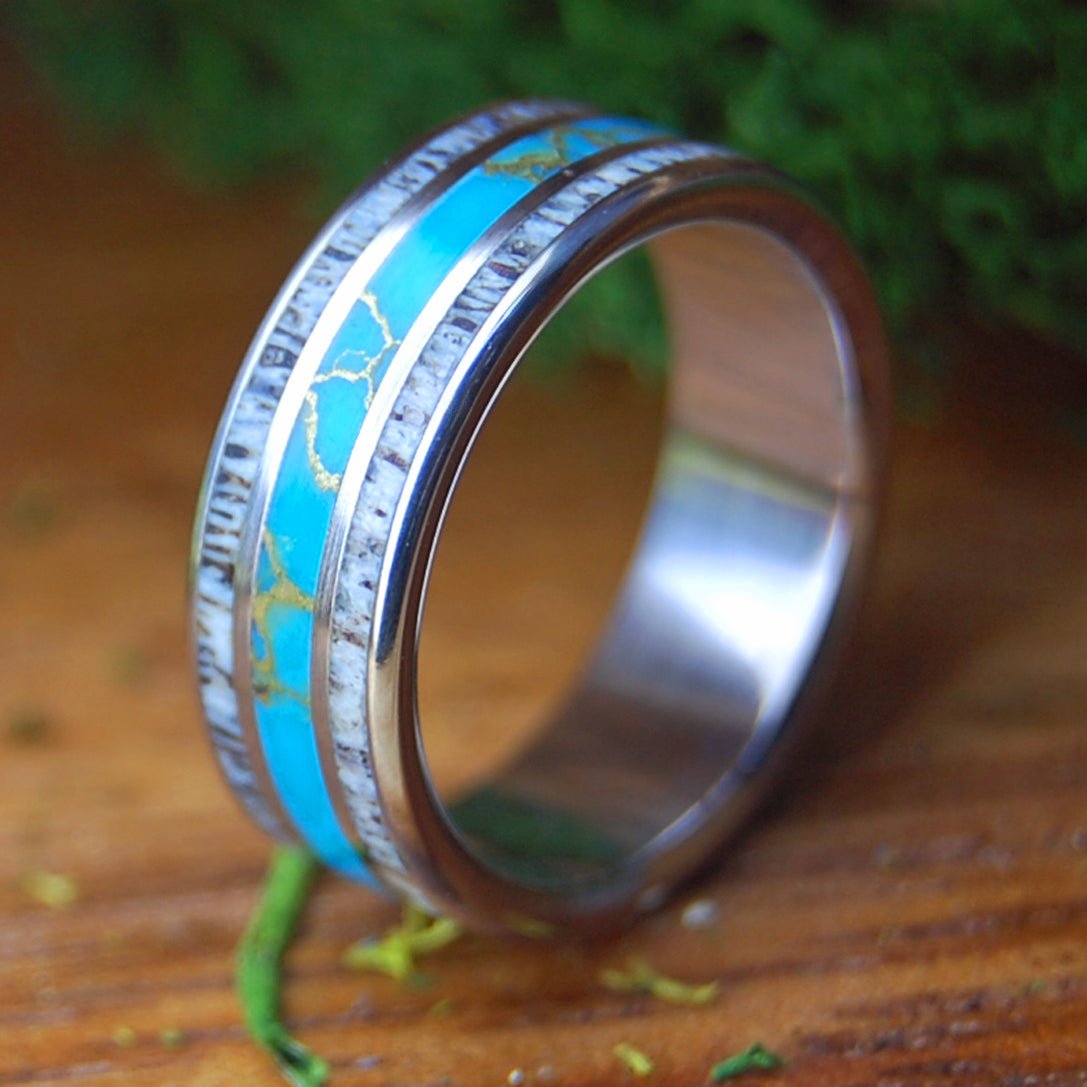 GOLDEN MOOSE | Men's Tibetan Turquoise, Moose Antler & Titanium Wedding Ring - Minter and Richter Designs